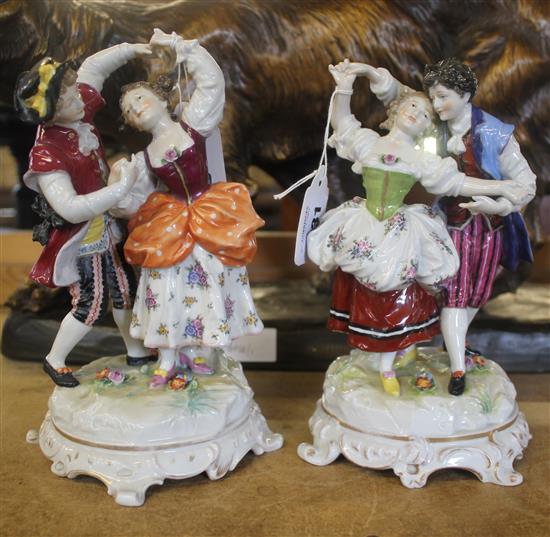 Pair German porcelain groups of dancing girls(-)